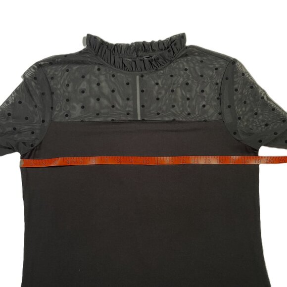 Long Tall Sally Black Sheer Polka Dot Neck Jersey Long Sleeve Top Size M - Picture 7 of 14
